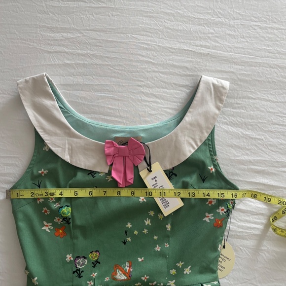 New With Tags! Lindy Bop Leah in Green Looking Glass Print Dress XS - Picture 7 of 12